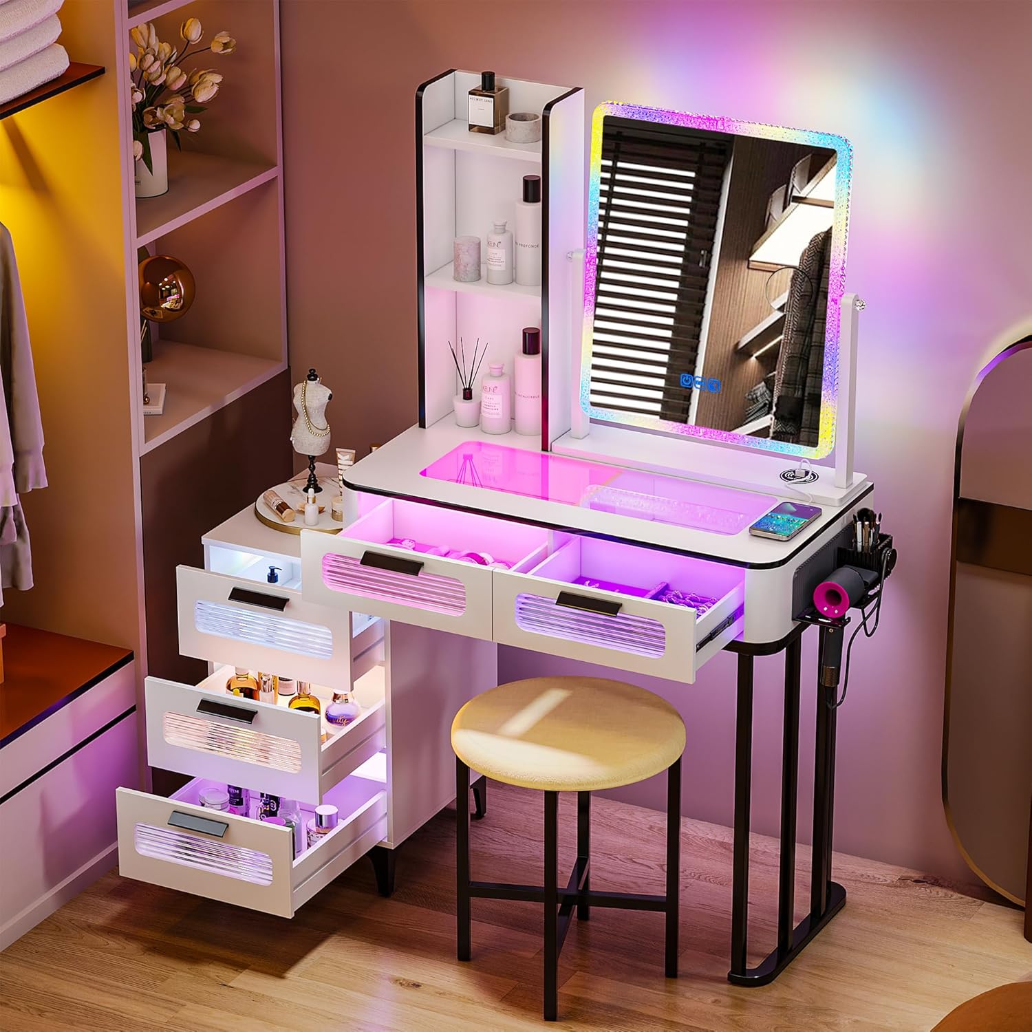 Desk Setup Charging Station - i*-RGB Toeletta da Trucco con Stazione