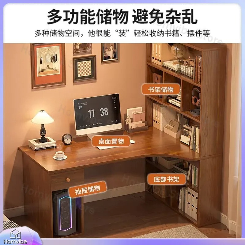 Dual Monitor Desk Setup - Scrivania a L con Libreria Integrata,